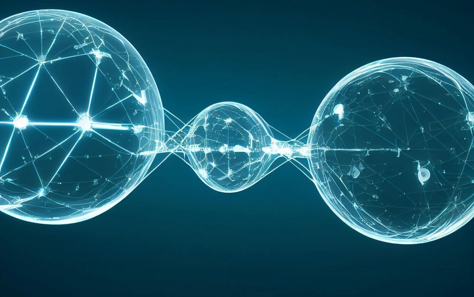 Modern digital spheres interconnected by glowing lines, showcasing a futuristic network concept.
