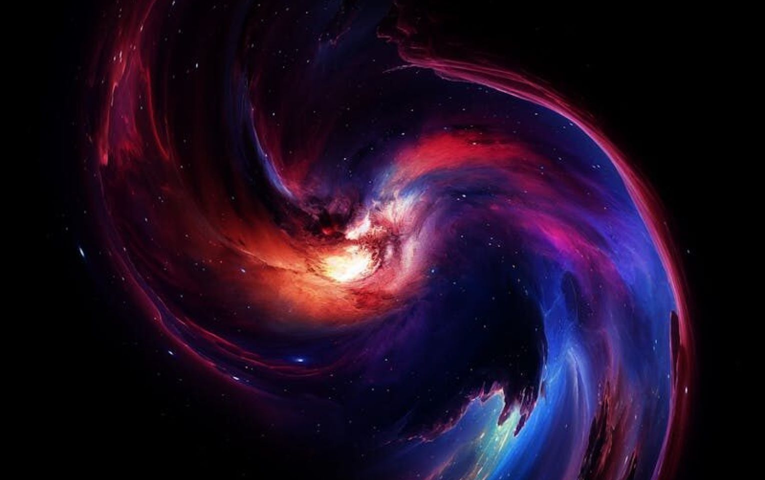 Abstract depiction of a cosmic swirl with vibrant colors representing galaxies and nebulae in deep space.